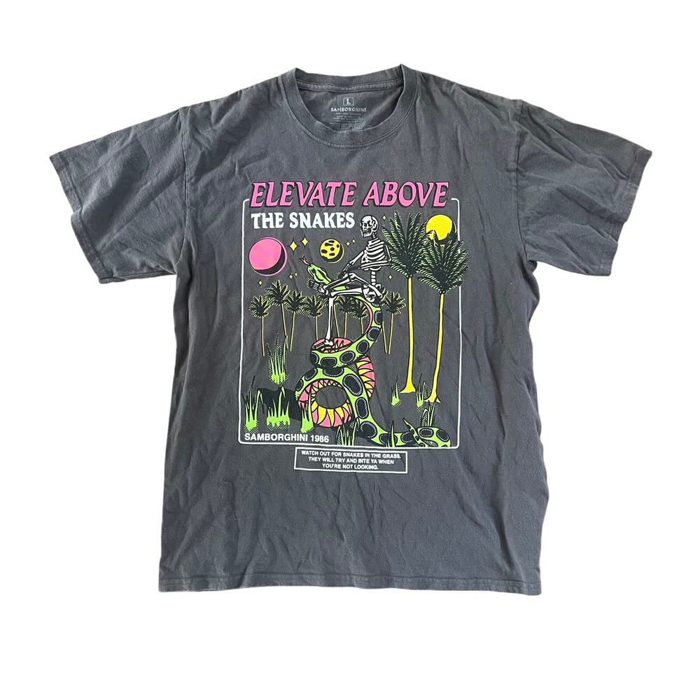 Samborghini Elevate Above the Snakes Graphic Tee Gray Mens L Streetwear T-Shirt